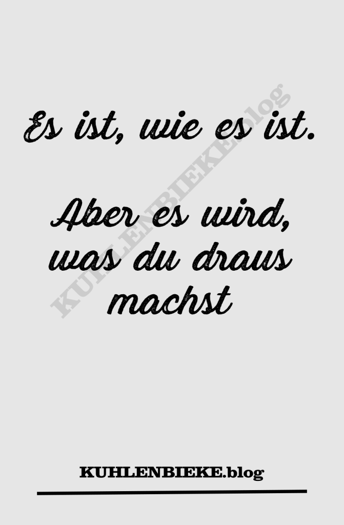 Es ist wie es ist. Aber es wird, was du draus machst. Du kannst die Vergangenheit nicht ändern. Aber die Zukunft,