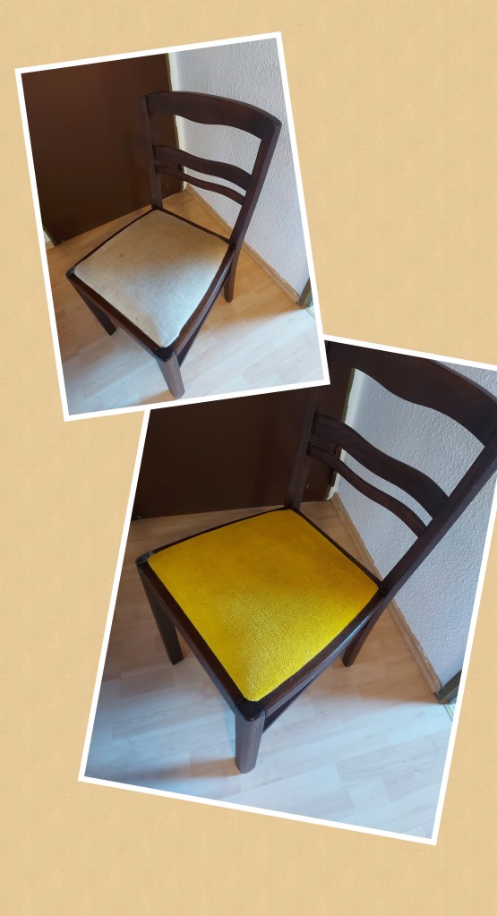 Stuhlpolster färben - vorher - nachher - Stuhl Upcycling